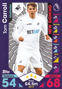 Tom Carroll Swansea City 2016/17 Topps Match Attax Extra New Signing #NS19